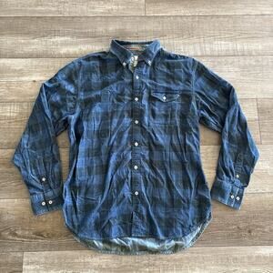 Tommy Bahama Canyon Beach Flannel Mens Large Blue Plaid Long Sleeve Button Shirt